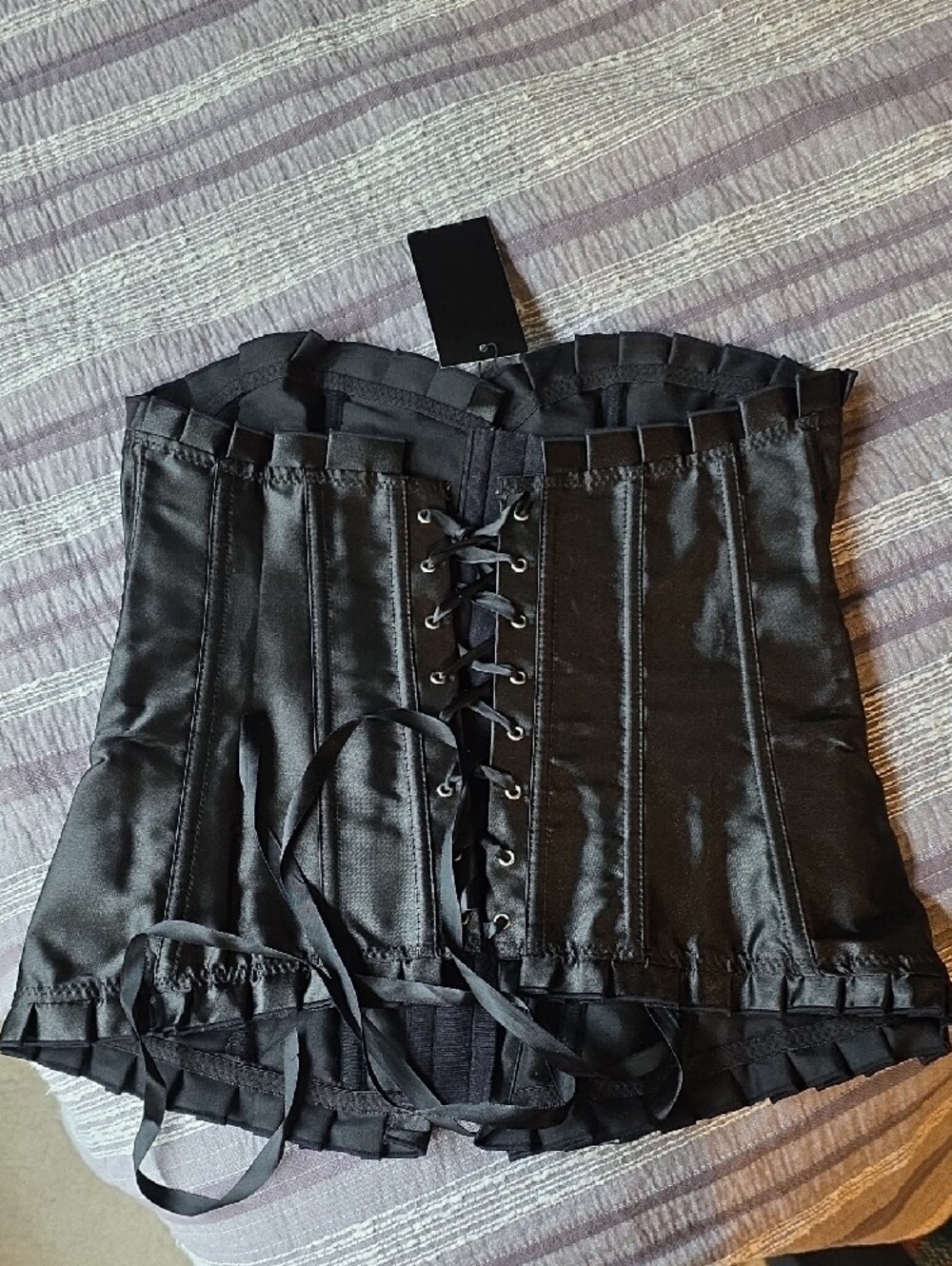 Black Satin Corset Bustier Shapewear - Classic Waist-Sculpting Strapless - Picture 2 of 3